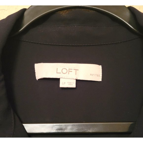 LOFT Ann Taylor Womens Blouse Black L Semi Sheer Button Down LOng Sleeve Top - Picture 3 of 6